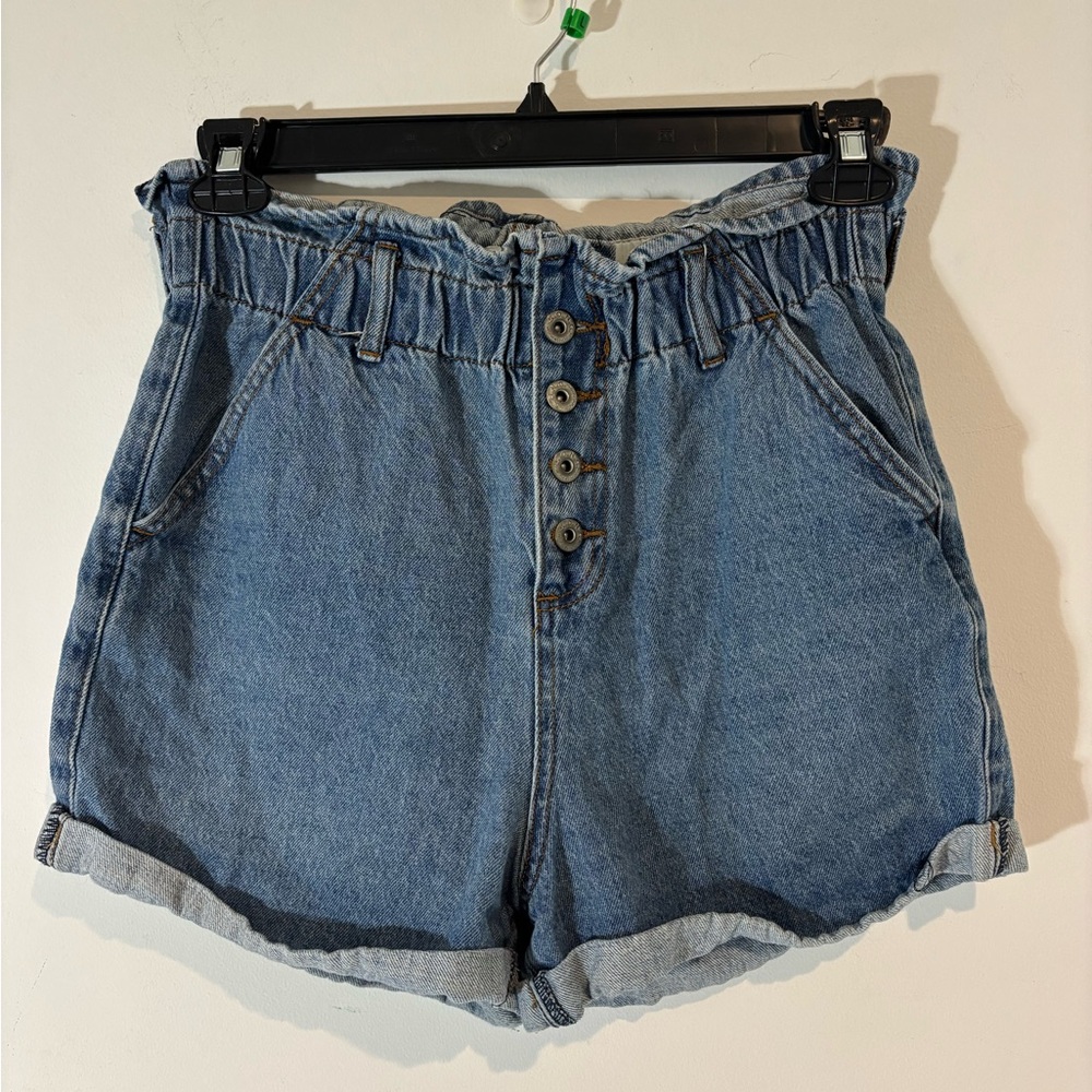 S.O.N.G Women Medium High Waisted Jean Shorts Stretch Denim 100% Cotton Buttons